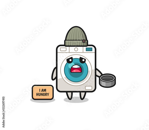 cute washing machine beggar cartoon character