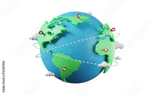 world map 3D rendering isolated on transparent background, World planet, global warming, globe and plane, world tour, file png