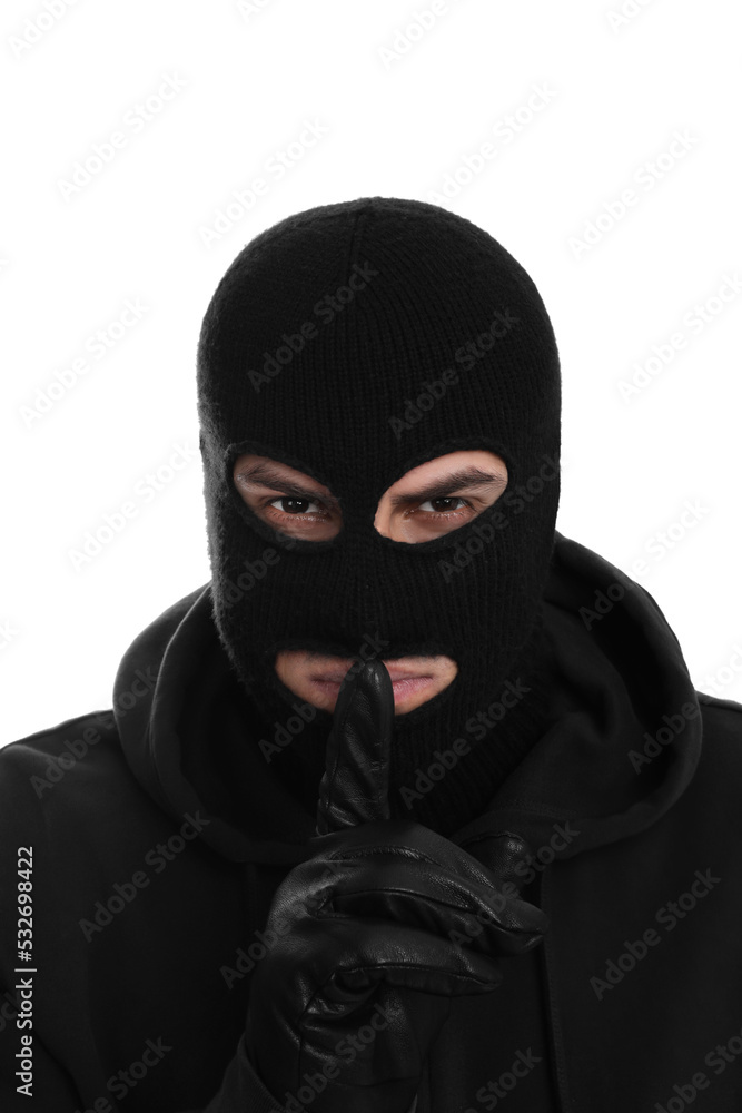 Man wearing black balaclava on white background Man wearing black balaclava on white background