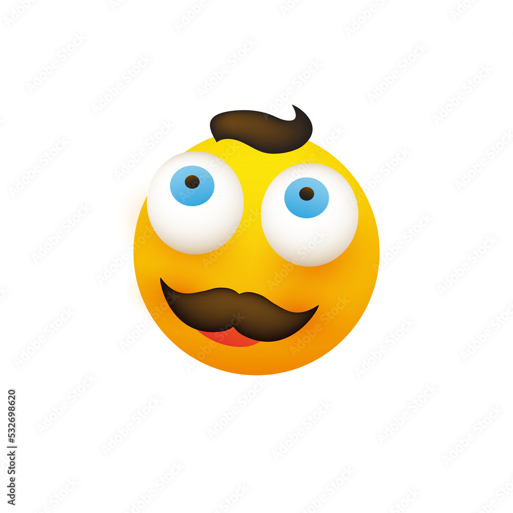 Smiling Male Emoji - Simple Happy Emoticon with Dreamy Pop Out Eyes and ...