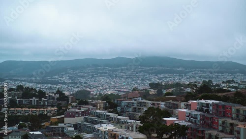 Aerial panorama view of Daly City during cloudy day - View From Twin Peaks in San Francisco  photo
