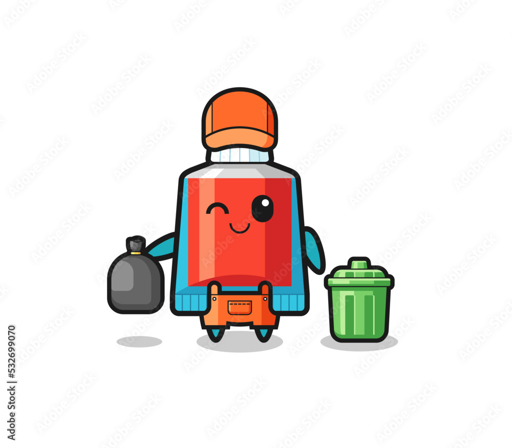 the mascot of cute toothpaste as garbage collector the mascot of cute toothpaste as garbage collector