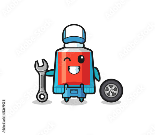 the toothpaste character as a mechanic mascot