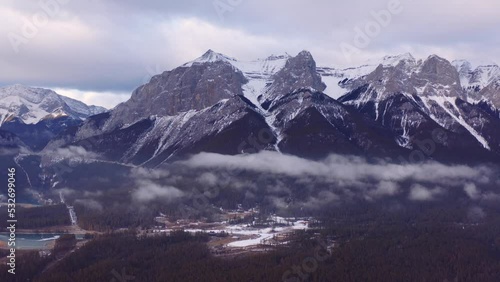 Wallpaper Mural Three sisters mountains from Canadian rockies, simple drone shot aerial, cloudy. Torontodigital.ca