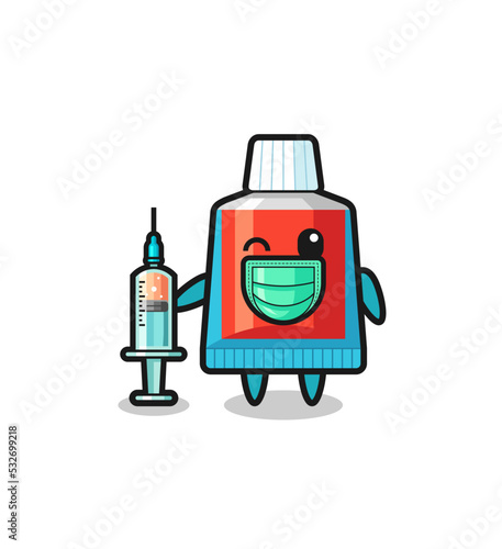 toothpaste mascot as vaccinator