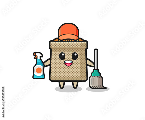 cute wheat sack character as cleaning services mascot