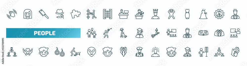 set of 40 special lineal people icons. outline icons such as waving goodbye, plumber working, pulling hair, man child and balloons, teacher and students, businessmen hierarchy, alien smile, hipster set of 40 special lineal people icons. outline icons such as waving goodbye, plumber working, pulling hair, man child and balloons, teacher and students, businessmen hierarchy, alien smile, hipster