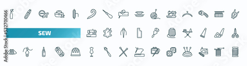 set of 40 special lineal sew icons. outline icons such as water spray, french curve, sewing hine, new sewing hine, spool, pleat, mannequin, patch, sewing clip art, thread line icons.