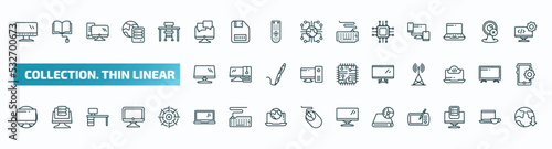set of 40 special lineal collection. thin linear icons. outline icons such as computer and monitor, online chat, computer micro chip, monitor screen, tv screen, circular de, laptop computer screen,