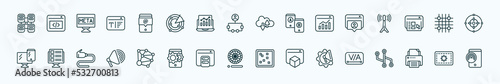 special lineal technology icons set. outline icons such as data modelling, mentions, internet traffic, user-generated content, grid system, front end, social graph, colory theory, marketing