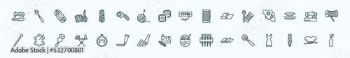 special lineal sew icons set. outline icons such as sewing hine, spool of thread, suture, sewing equipment, new sewing hine, leather, arras, clip art, fabrics, slide fastener, hand craft line icons. photo