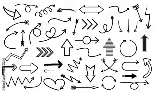 Hand drawn arrows. Set of simple arrows isolated on white background icon 