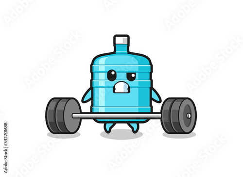 cartoon of gallon water bottle lifting a barbell
