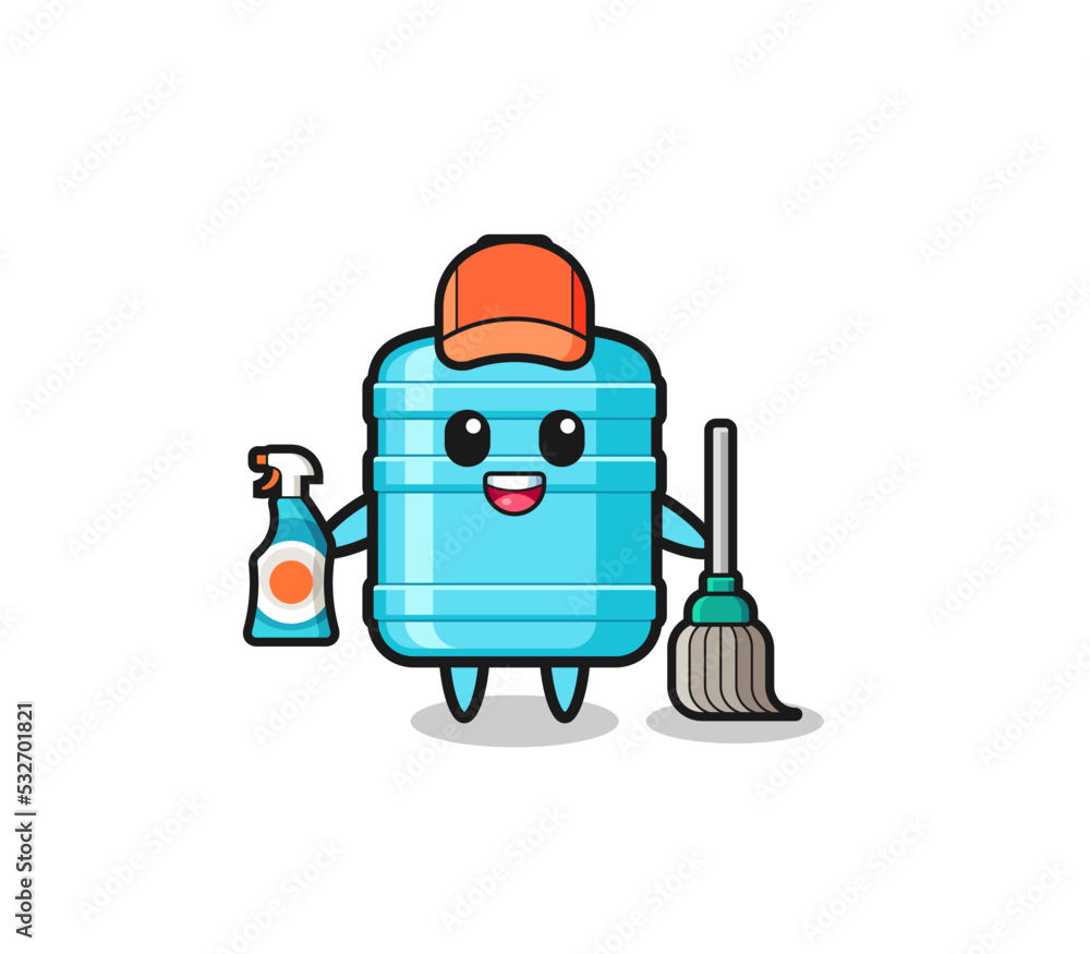 cute gallon water bottle character as cleaning services mascot