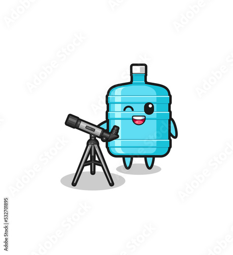 gallon water bottle astronomer mascot with a modern telescope
