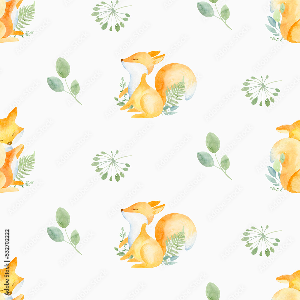 Obraz premium Watercolor seamless pattern floral background flowers, plants, leaves. Australian plants. for fabric, textile, baby design, packaging