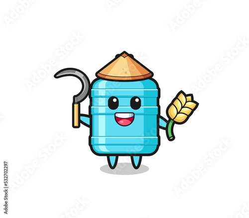 gallon water bottle Asian farmer holding paddy