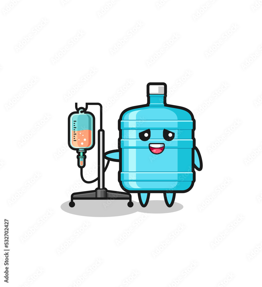 cute gallon water bottle character standing with infusion pole cute gallon water bottle character standing with infusion pole