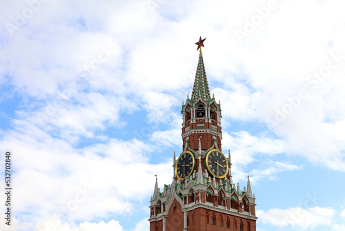 Photo Spasskaya tower with red star on Red square, Moscow Kremlin