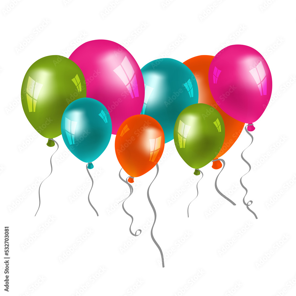 Birthday party decorations balloons. Transparent PNG background. Birthday party decorations balloons. Transparent PNG background.