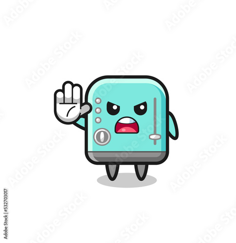 toaster character doing stop gesture