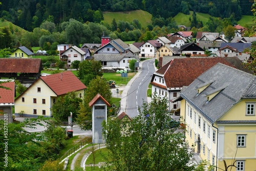 Road leading through the town of Ziri in Gorenjska  Slovenia