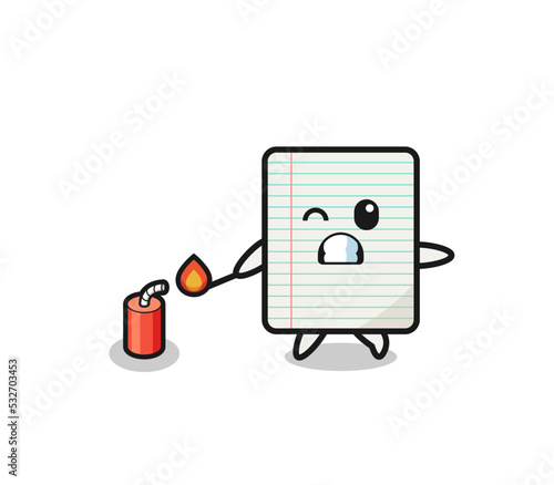 paper mascot illustration playing firecracker