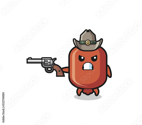 the sausage cowboy shooting with a gun