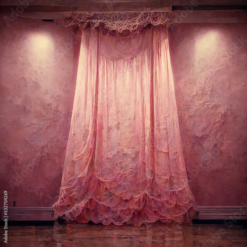 from window with pink transparend curtains