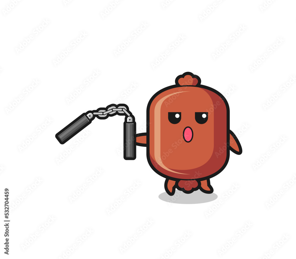cartoon of sausage using nunchaku cartoon of sausage using nunchaku