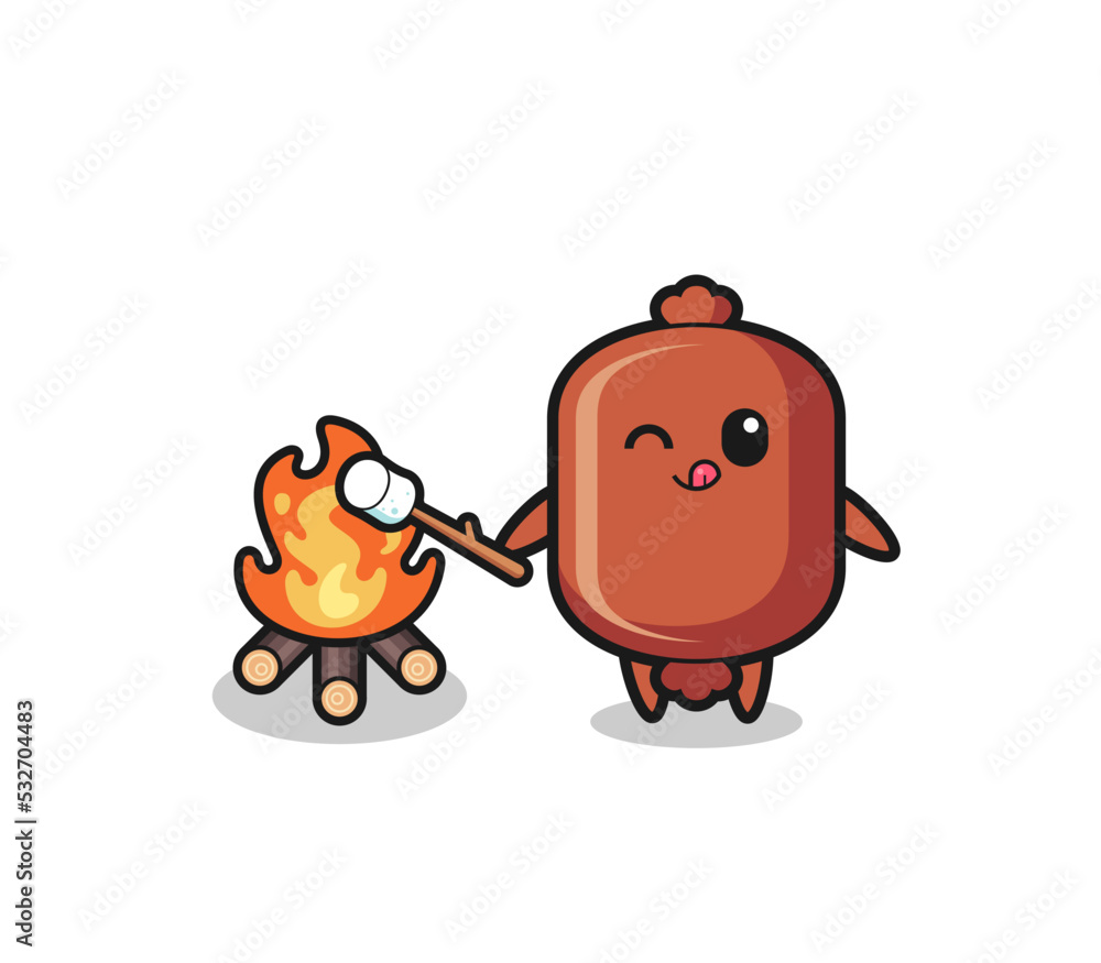 sausage character is burning marshmallow