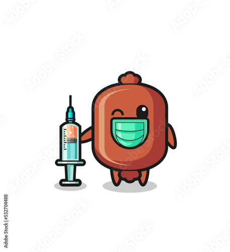 sausage mascot as vaccinator