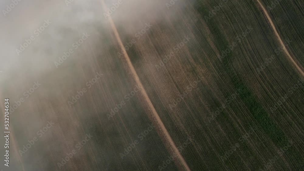 Aerial view of Overberg farm with fog, Western Cape, South Africa Aerial view of Overberg farm with fog, Western Cape, South Africa