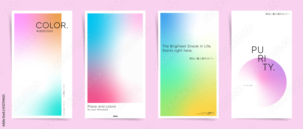 Minimal colorful abstract story posts set. Modern geometric covers design. Clean Corporate Business background. Vector mesh duotone gradients.

