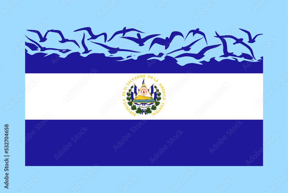 El Salvador flag with freedom concept, El Salvador flag transforming into flying birds vector El Salvador flag with freedom concept, El Salvador flag transforming into flying birds vector