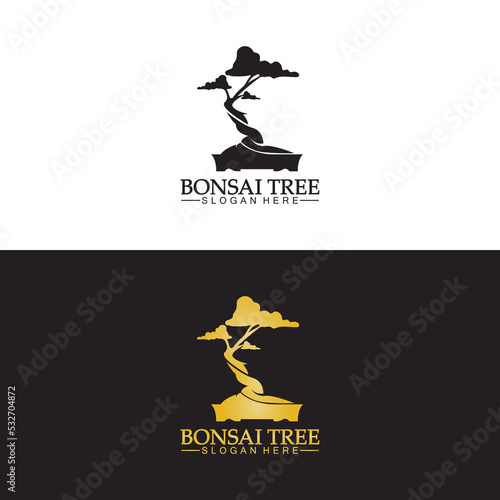 Bonsai logo design silhouette icon vector