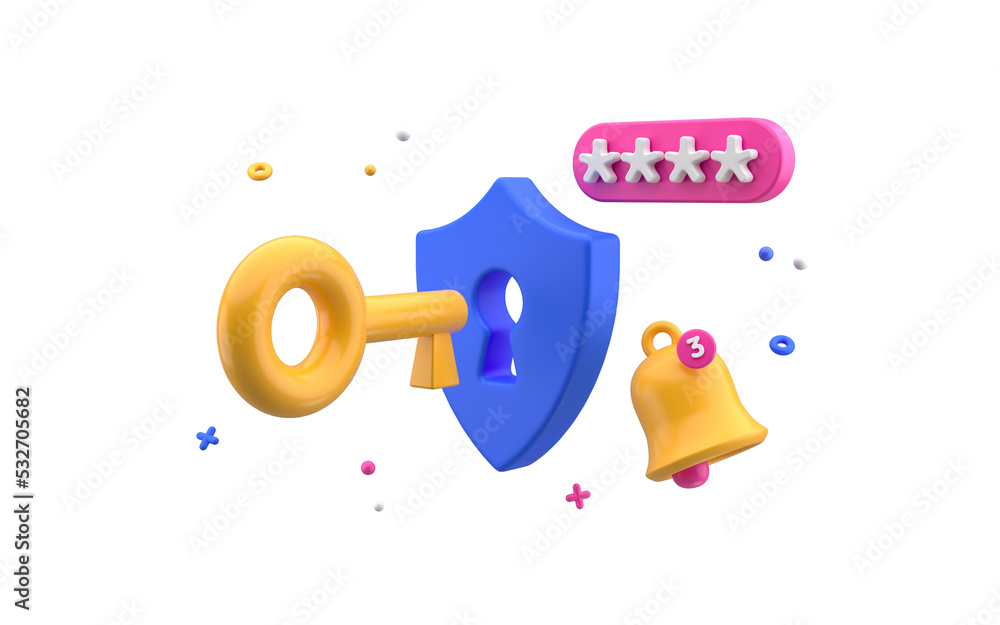 Password Key Rings Safety account autorization protected by password. Shield with key ...