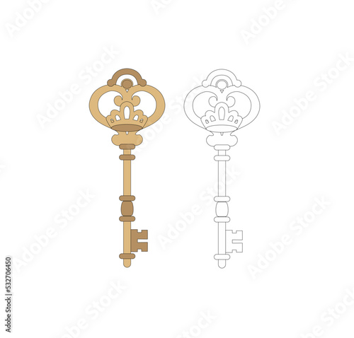 ANCIENT GOLD KEY WITH BAROQUE STYLE DOCPRATIONS