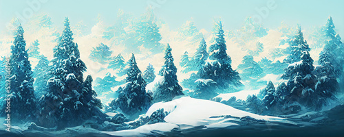 Winter landscape with snow and fir trees as vintage christmas wallpaper © Robert Kneschke