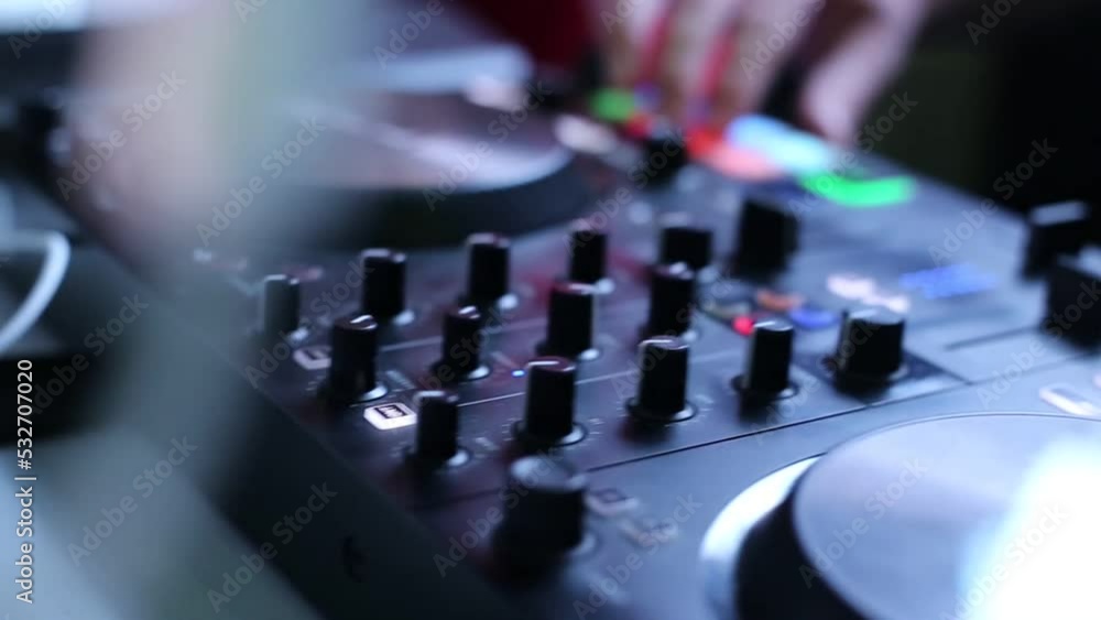 Close-Up of Dj Mixer Controller Desk in Night Club Disco Party. Close-Up of Dj Mixer Controller Desk in Night Club Disco Party.