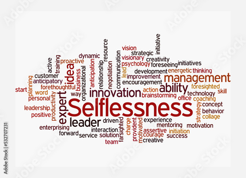 Word Cloud with SELFLESSNESS concept, isolated on a white background photo