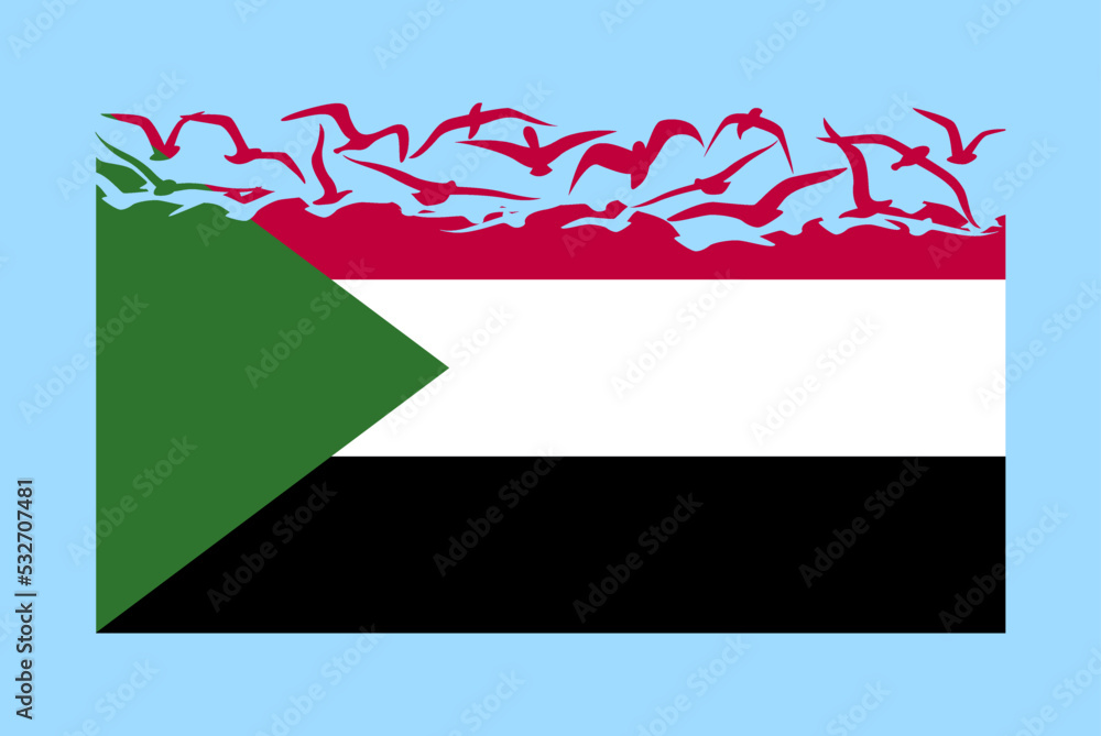 Obraz premium Sudan flag with freedom concept, Sudan flag transforming into flying birds vector