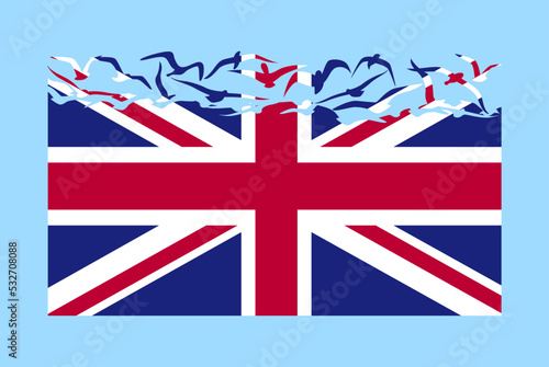 United Kingdom flag with freedom concept, United Kingdom flag transforming into flying birds vector