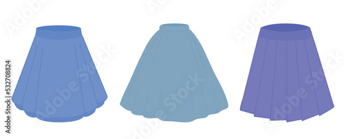 A set of blue skirts. Vector illustration isolated on white background