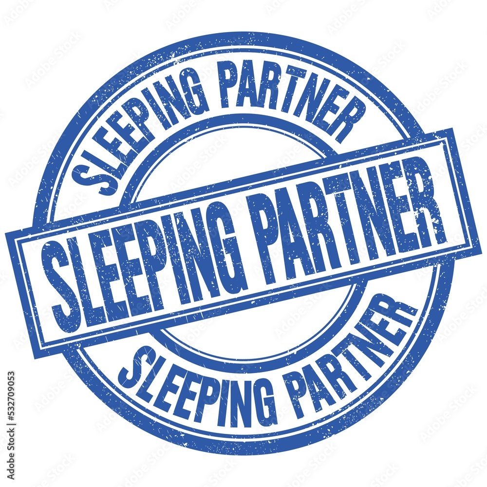 SLEEPING PARTNER written word on blue stamp sign