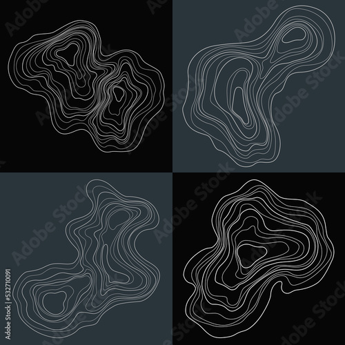 Set of abstract tree rings. Png topographic map design elements. Contour map concept. Thin wavy lines.