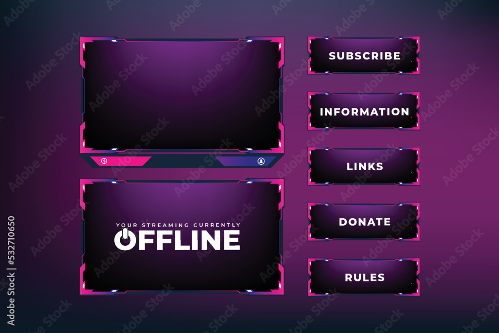 Live streaming button collection with offline screen panels. Streaming