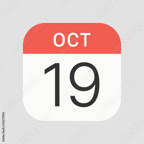 October 19 icon isolated on background. Date symbol modern, simple, vector, icon for website design, mobile app, ui. Vector Illustration