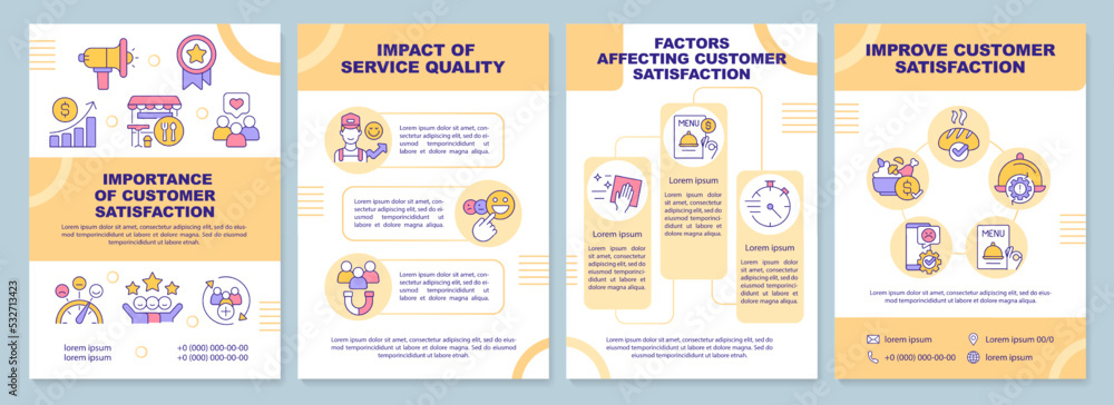 Customer satisfaction in restaurant industry brochure template. Leaflet design with linear icons. Editable 4 vector layouts for presentation, annual reports. Arial-Black, Myriad Pro-Regular fonts used
