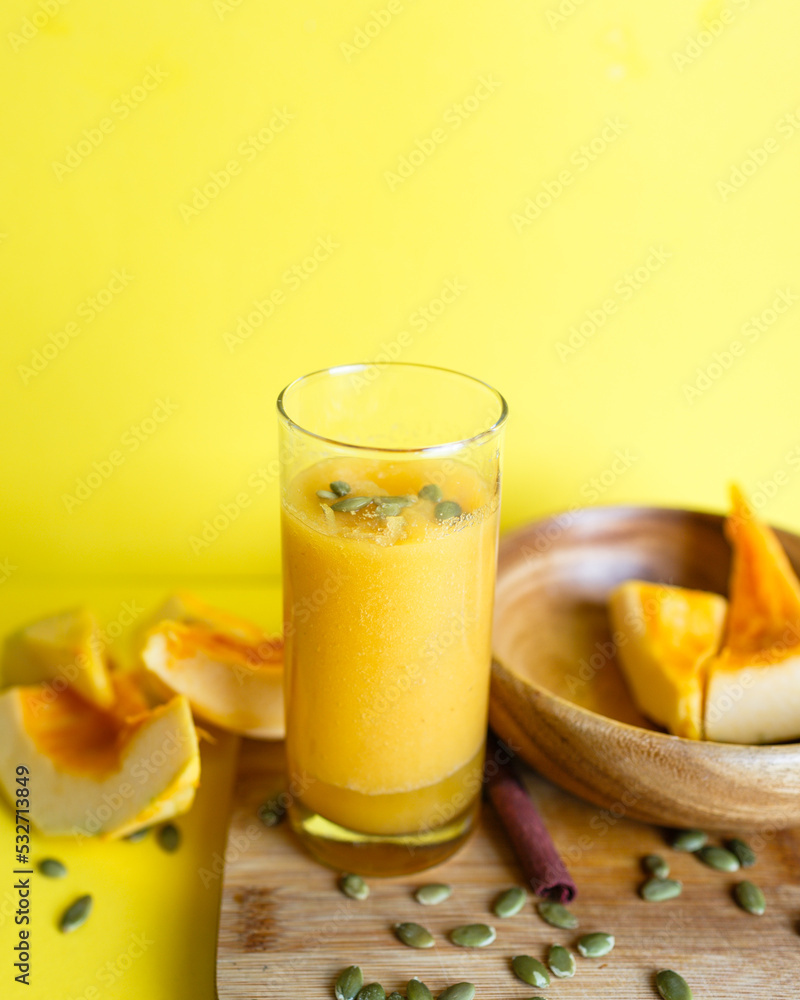 pumpkin smoothie. pumpkin juice with pumpkin slices pumpkin smoothie. pumpkin juice with pumpkin slices